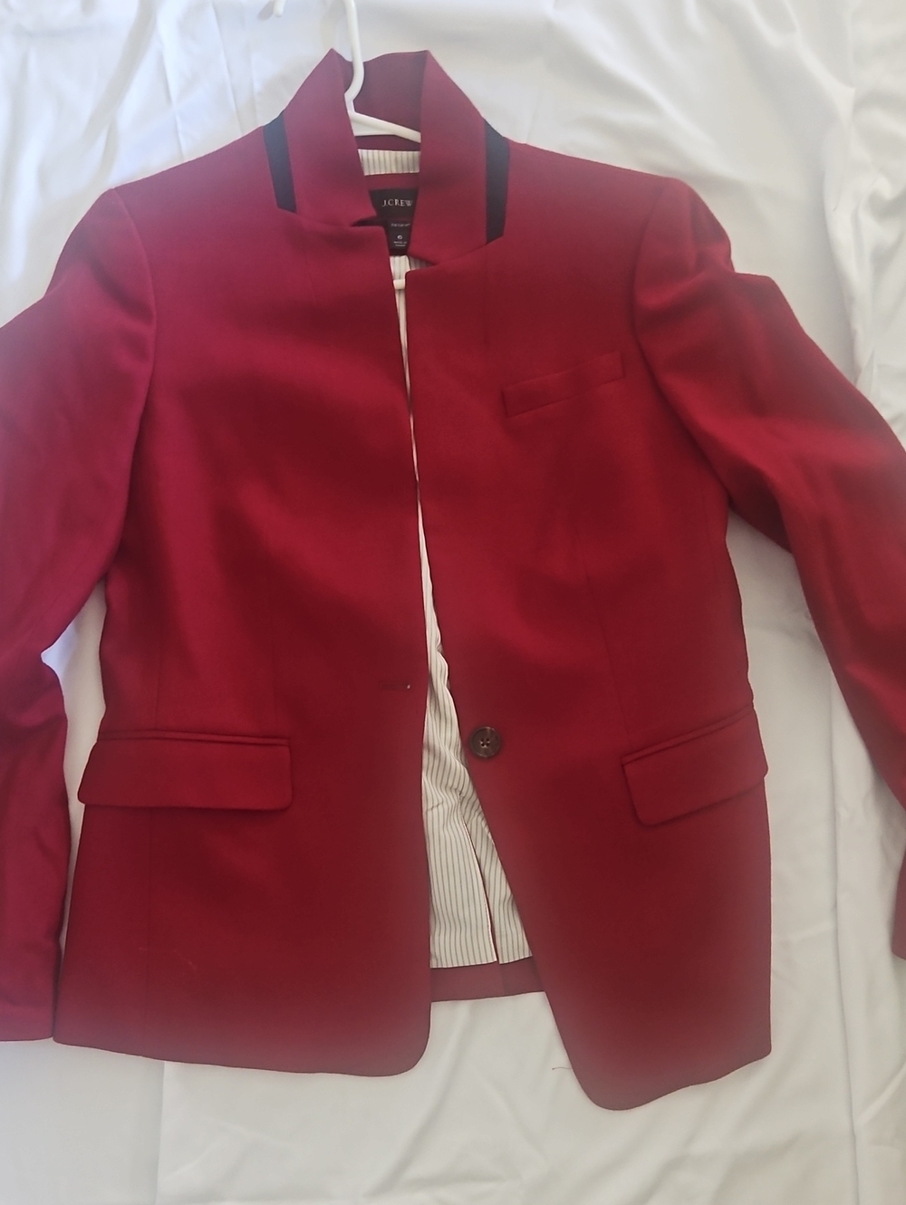 J. Crew Red Tailored Single-Button Blazer with Dark Trim